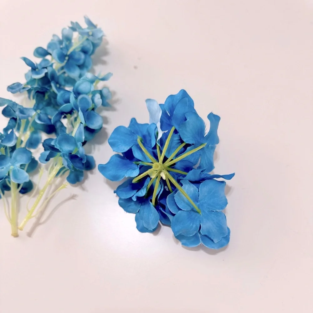 SHABBY CHIC 3 Blue Hydrangea Flowers Floral Arrangement Faux Flower Lifelike